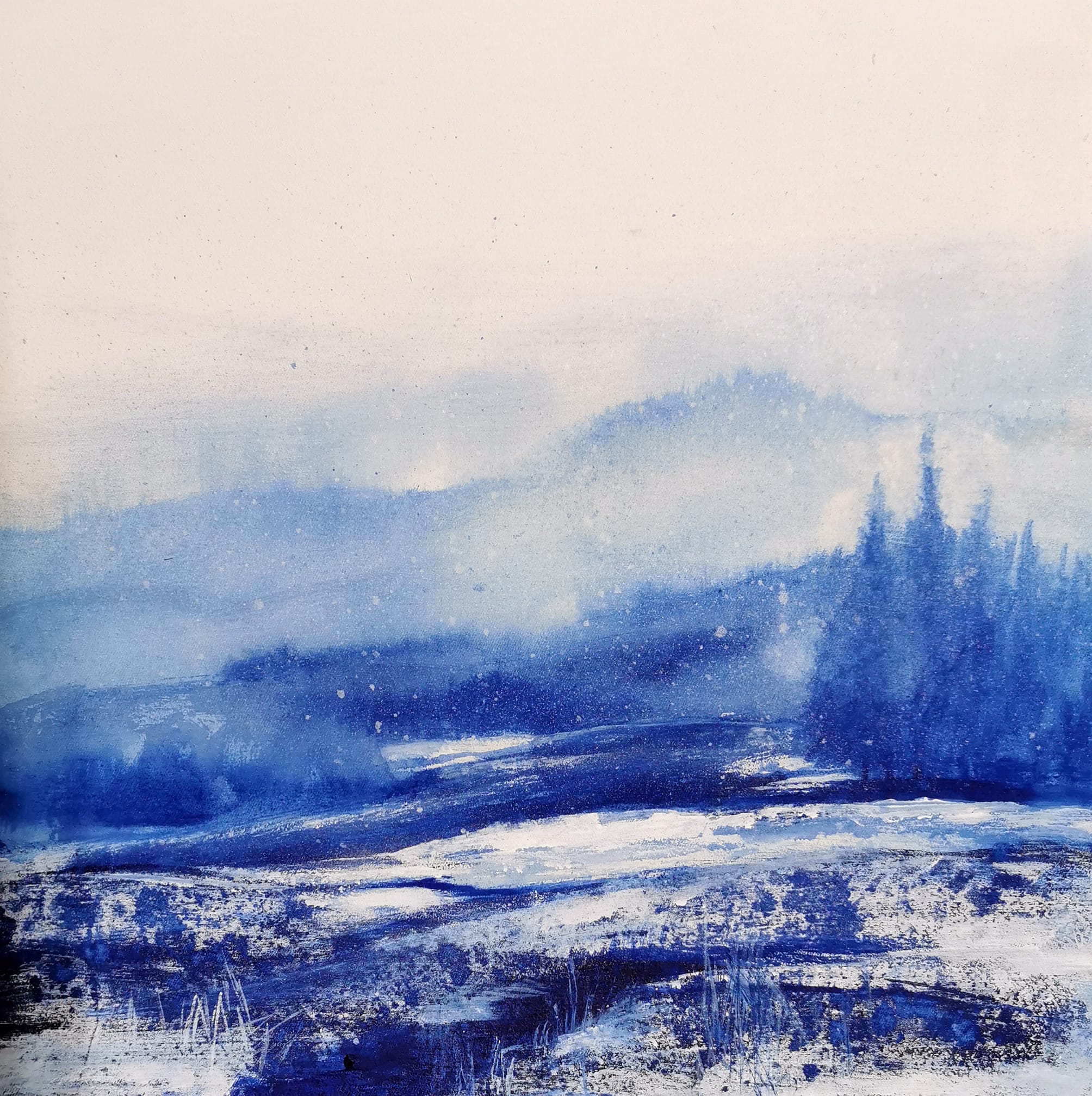 

"Zimowe Bieszczady II". Akryl na pł&oacute;tnie, 40x40cm. Sprzedany.

